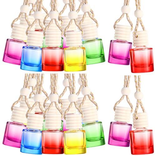 70 Pieces Hanging Car Diffuser Air Freshener Bottle Bulk Empty Glass Refillable Perfume Bottles Oil Diffuser Aromatherapy Pendant for Auto Interior Ornaments Decor (70 Count)