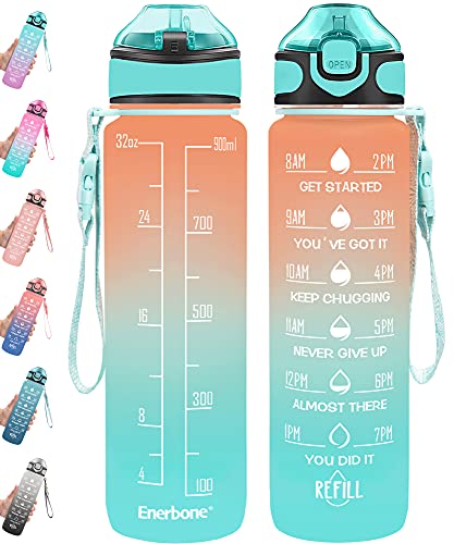 32 oz Water Bottle with Times to Drink and Straw