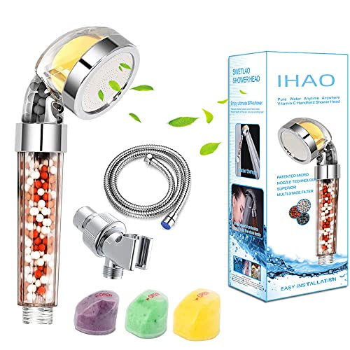 Vitamin C Filter High Pressure Handheld Shower Head with Bracket and Metal Hose Purifying Hard Water Softener Chlorine Flouride Filter Aroma Showerhead Fresh Dry Skin & Hair Loss