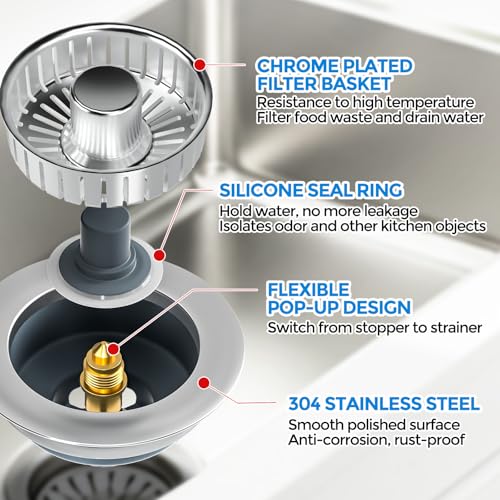 3 in 1 Kitchen Sink Drain Strainer Stopper Removable Basket Pop