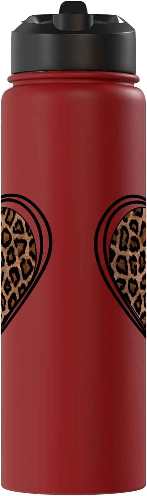Heart Shape - Cute Cheetah Leopard Print Graphic Stainless Steel Insulated Water Bottle
