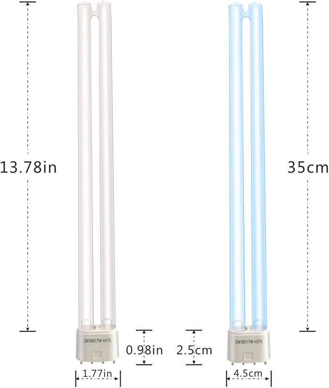 UV Light Tube Ozone Sanitizer Bulb Ultraviolet Lamp Quartz Type 38W