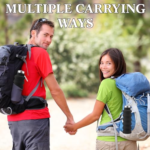 4 Pcs Collapsible Water Bottles 17 oz Reusable Silicone Foldable Travel Water Bottle Portable Leak Proof Sports Water Bottles for Gym Camping Hiking (4 Count)