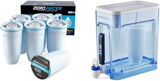 ZeroWater Official Replacement Filter - 5-Stage Water Filter Bundle with 22 Cup Ready-Read 5-Stage Water Filter Dispenser