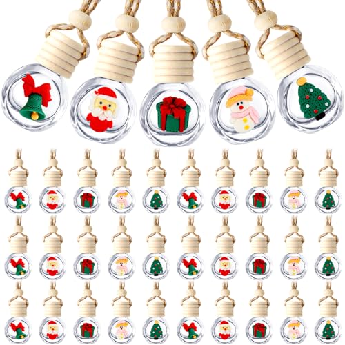 80 Pcs Hanging Car Air Freshener Car Diffuser Bottles Bulk Christmas Empty Glass Perfume Bottle Freshener Clear Diffuser Bottle Pendant for Essential Oil Fragrance Aromatherapy Bottles Ornament (80 Count)