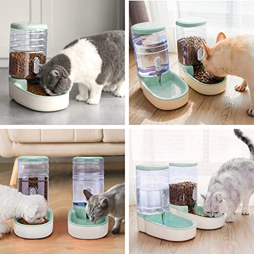 Automatic Dog Cat Feeder and Water Dispenser Gravity Food Feeder and Waterer Set with Pet Food Bowl for Small Medium Dog Puppy Kitten