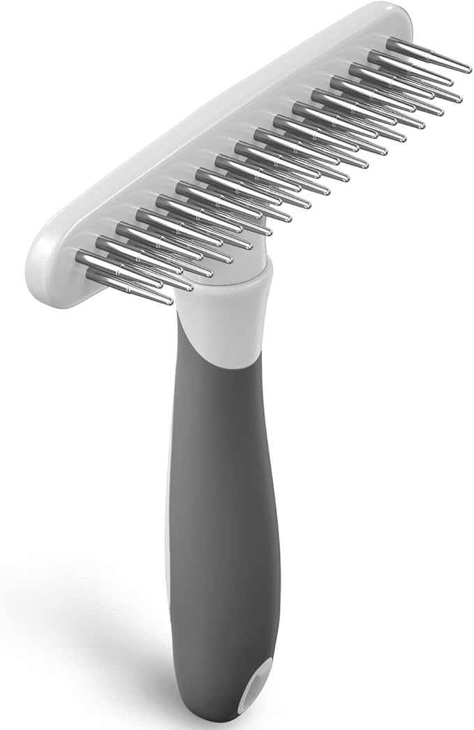 Dog rake deshedding dematting Brush Comb - Undercoat rake for Dogs, Cats, matted, Short,Long Hair Coats - Brush for Shedding, Double Row Stainless Steel pins - Reduce Shedding by 90% (White) - AquaVibe