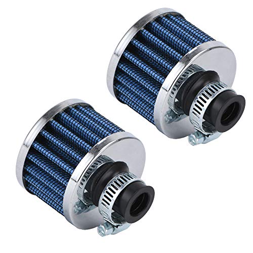 PTNHZ Universal 2 PCS 12mm Auto Cone Mini oil Air Intake Filter Crankcase Vent Valve Cover Breather Filter Flow Air Filters Blue (2 Count)