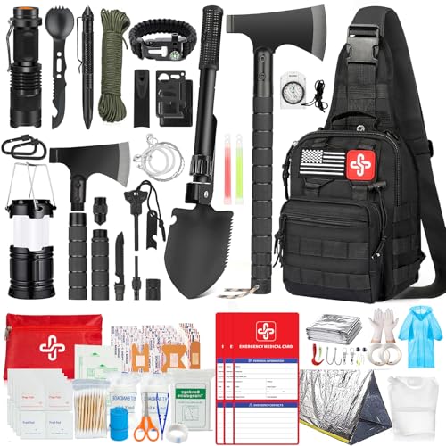 Survival Kit 262Pcs Survival Gear and Supplies with First Aid Kit Pouch and Crossbody Bag