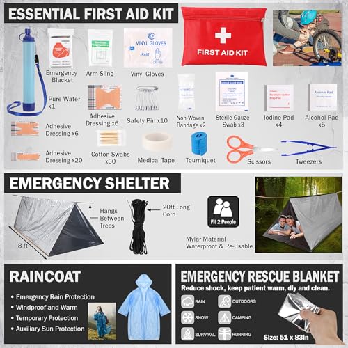 Survival Kit Survival Gear and Equipment 258 PCS with Water Filter