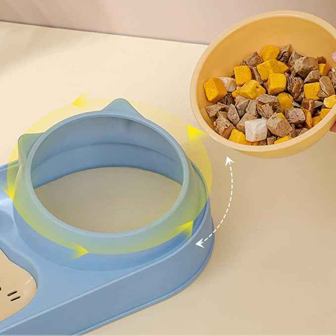 Mltao Pet Feeder, Sky Blue Automatic 3 in 1 Cat Feeder Bowl with Water Dispenser, Plastic Raised Cat Dishes, Wet and Dry Food Bowl Set for Small Dogs, Cats, Rabbits