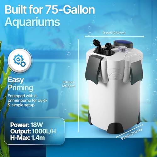 Aquarium Canister Filter with 265GPH Flow Rate
