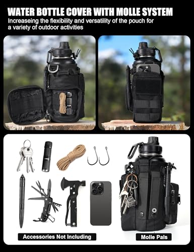 32 Oz Black Tactical Water Bottle with 2 Lids