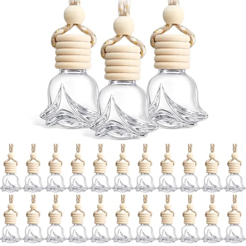 50 Pcs Hanging Car Air Freshener Car Diffuser Bottles Empty Glass Perfume Bottle Freshener Diffuser Bottle Pendant for Essential Oil Fragrance Aromatherapy Ornament (28.48 Fl Oz)