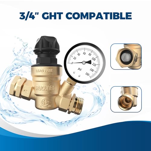 RV Water Pressure Regulator Valve With Adjustable Knob