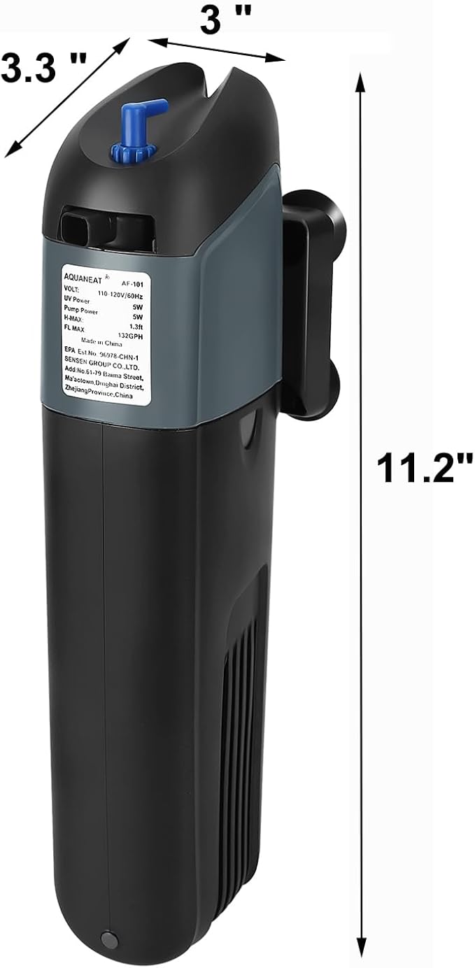 AQUANEAT Aquarium Filter 5W UV Bulb Green Water Killer Submersible Pump Filter 132 GPH for 75 Gallon Fish Tank