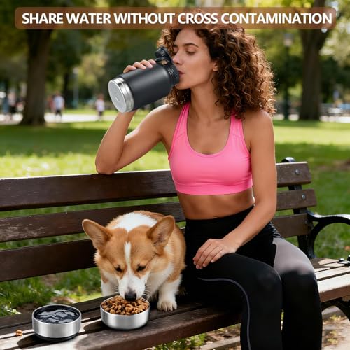 Insulated Dog Water Bottle 32oz Keep Water Cool with 2 Bowls