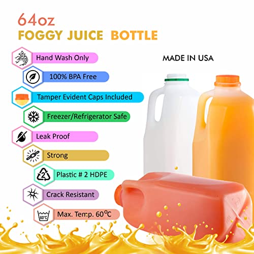 Empty Plastic Juice Bottles with Tamper Evident Caps 64 OZ (5 Count)