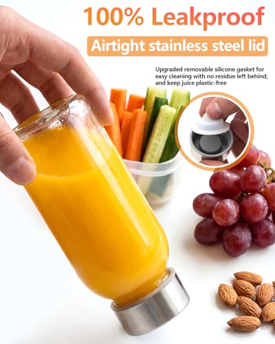 8 oz Small Glass Juice Bottles with Stainless Steel Lids Leak Proof (10 Count)