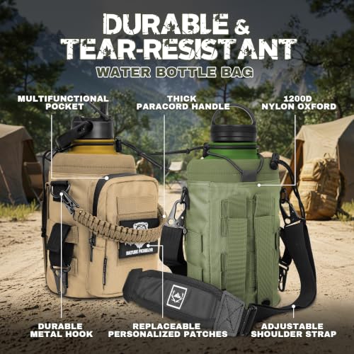 64 oz Tactical Water Bottle with MOLLE Bottle Pouch & 3 Lids