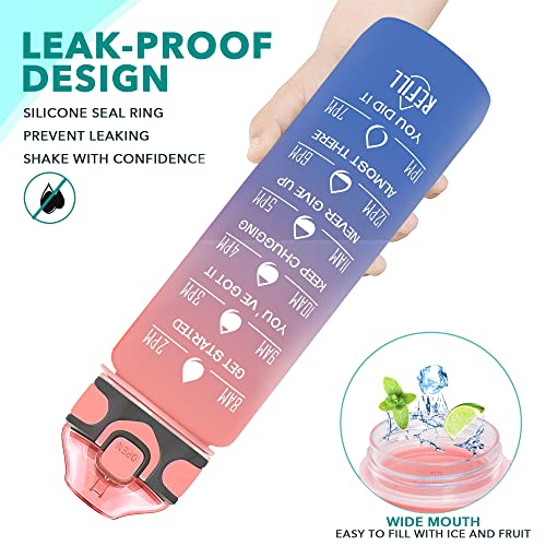 32 oz Drinking Water Bottle with Times to Drink and Straw