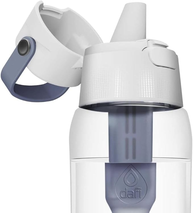 Dafi Filtered Water Bottle with Straw 17 oz - Sports Water Bottle Reusable with Carbon Filter for Gym, Travel, Daily Use - Leakproof, BPA-Free with Hypoallergenic Mouthpiece & Carrying Handle - Gray