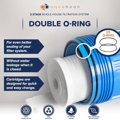 2 Stage Whole House Water Filtration System with 5 Micron 10x4.5 Reducing Sediment and KDF Heavy Metals Water Filter Purification Cartrige