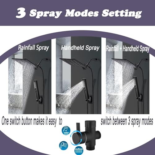 10" High Pressure Square Rainfall Shower Head and 2