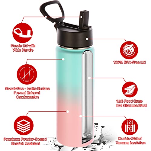 Insulated Water Bottles with Straw Bulk 4 Pack (4 Count)