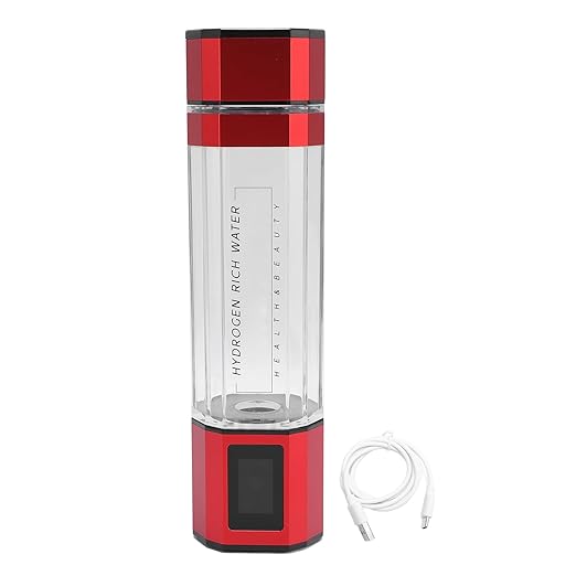 New Hydrogen Water Bottle, 300ml PCTG Type C 5V Hydrogen Rich Water Generator Cup for Home Office Outdoor Sports (Red)