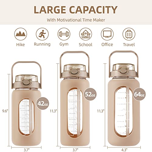 52 oz Glass Water Bottle with 2