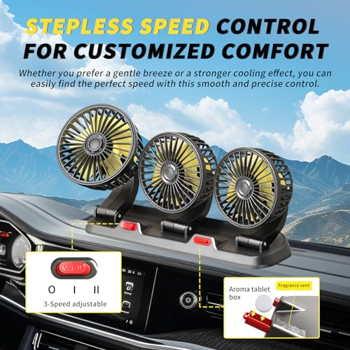 Portable 3 Head Car Cooling Fan with Cigarette Lighter Plug (3 Count)