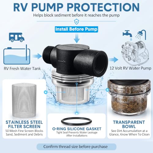 4-Pack 1/2" RV Water Pump Strainer Compatible with WFCO,Shurflo (4 Count)