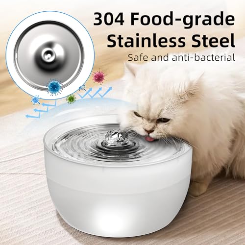W8 Stainless Steel Dog & Cat Water Fountain with LED Light