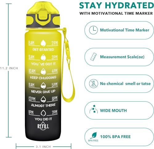 32 oz Drinking Water Bottle with Times to Drink and Straw