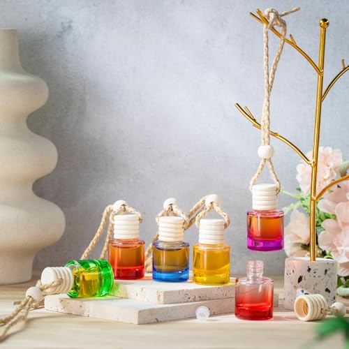 70 Pieces Hanging Car Diffuser Air Freshener Bottle Bulk Empty Glass Refillable Perfume Bottles Oil Diffuser Aromatherapy Pendant for Auto Interior Ornaments Decor (70 Count)