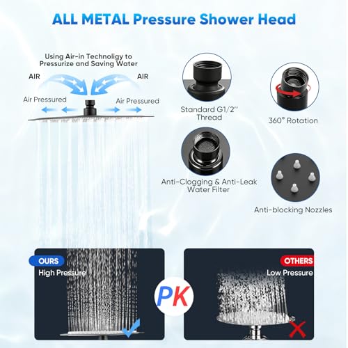 10 Inch Rain Shower Head with 16 Inch Extension Arm for Hard Water