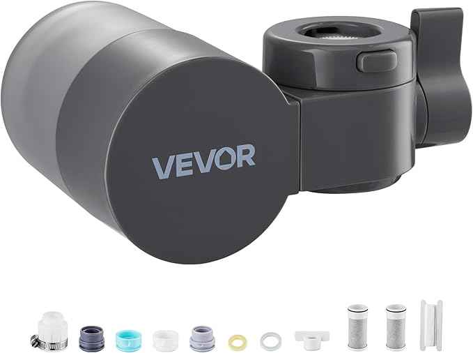 VEVOR Faucet Mount Water Filter, Horizontal Water Purifier for Sink Tap, NSF Certified Carbon Fiber Filter, Removes Chlorine Lead with 3 Filters, Fits Most Kitchen or Bathroom Faucets, Gray - AquaVibe