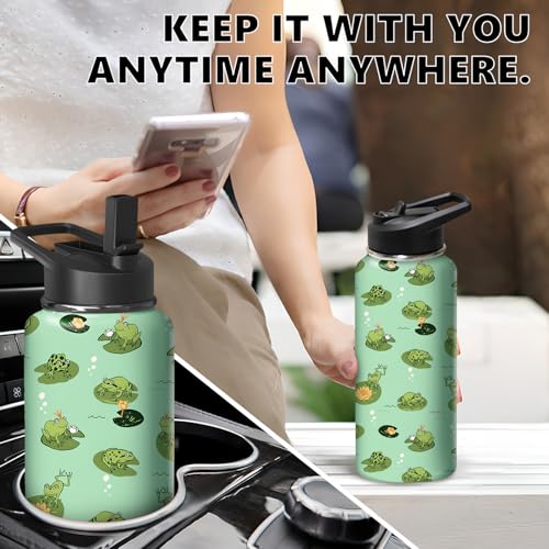 32oz Frog Water Bottle with Handle and Flip Straw