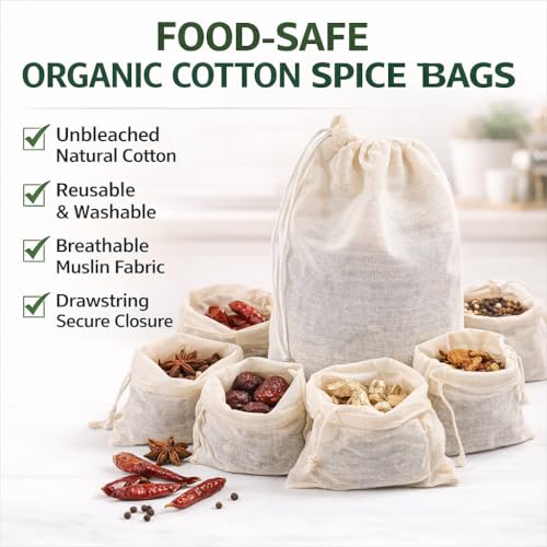 Organic Cotton Spice Bags with Drawstring (30 Count)