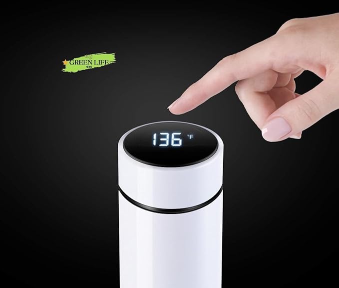 GreenLife Smart Water Bottle with LED Temperature Display, Thermostat Double Wall Vacuum Insulated Water Bottle, Cold 36 Hrs, Hot 24 Hrs, BPA-Free, Leak Proof, for Travel & Outdoor (White).