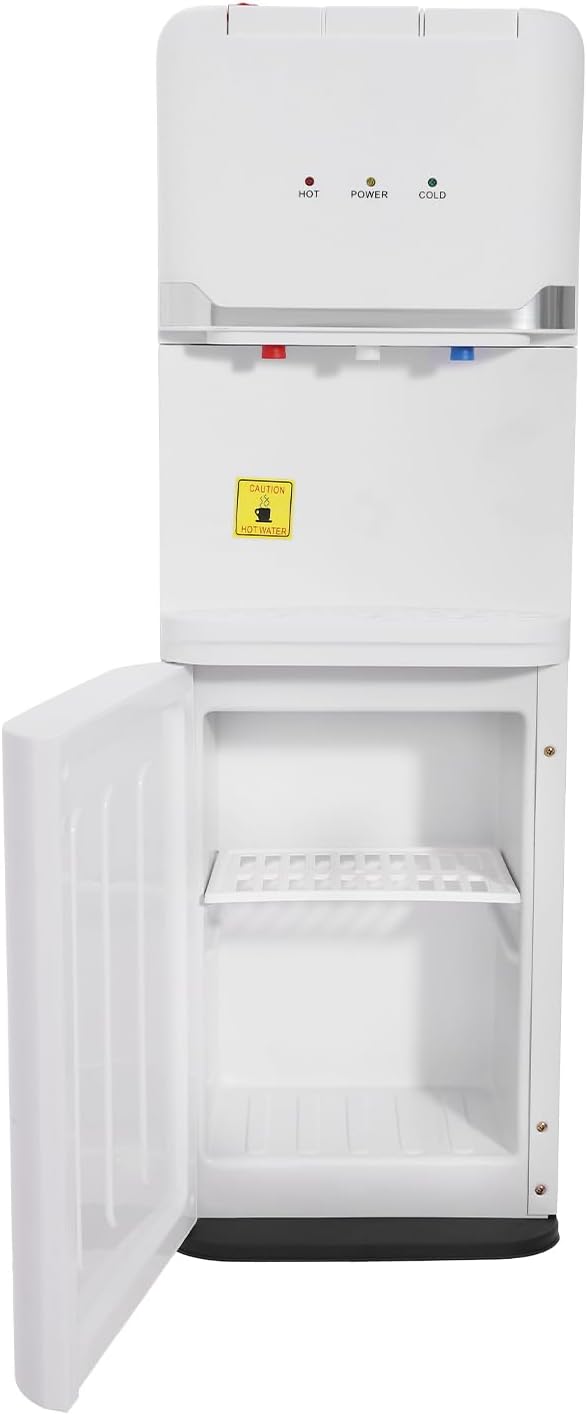 Top Loading Water Dispenser, Water Cooler Dispenser with Double Storage Cabinets, Hot & Cold & Warm Water Dispenser for 5 Gallon Bottles with Child Safety Lock, 50-59 ℉&185-203 ℉