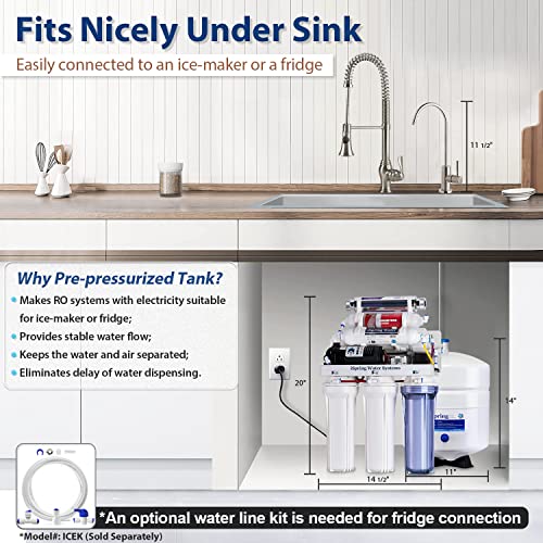 RCC1UP-AK, 100 GPD 7-Stage Reverse Osmosis Under Sink Water Filtration System with Boost Pump, Alkaline Remineralization and UV Filter, Patented Top-Mounted Faucet Design for Easy Installation