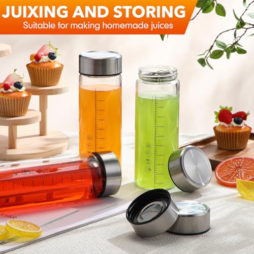 6 Pack 16 Oz Wide Mouth Glass Juice Bottles Glass Water Bottles with Lids and Sleeve for Juicing Smoothies Milk Protein Infused Water Reusable Leakproof Borosilicate Bottle (6 Count)
