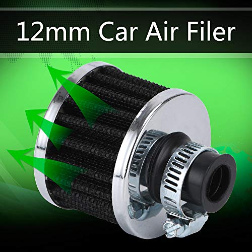 PTNHZ Universal 2 PCS 12mm Auto Cone Mini oil Air Intake Filter Crankcase Vent Valve Cover Breather Filter Flow Air Filters Black (2 Count)