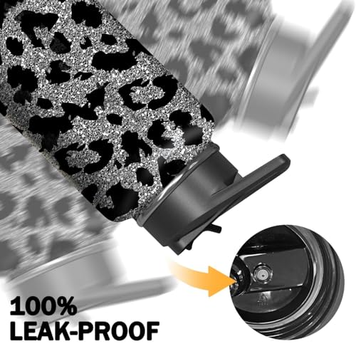 40oz Leopard Water Bottle with Handle and Flip Straw