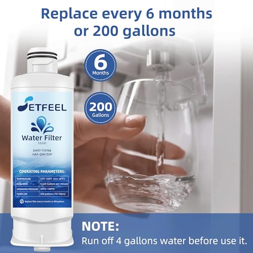 HAF-QIN DA97-17376B Refrigerator Water Filter for Samsung, Carbon Block Filtration, HAF-QIN/EXP Rs27t5200sr hafqin Rs22t5201sr RF28R7201SR RF32CG5400SR, Bespoke Water Filter 4 PacK SETFEEL (4 Count)