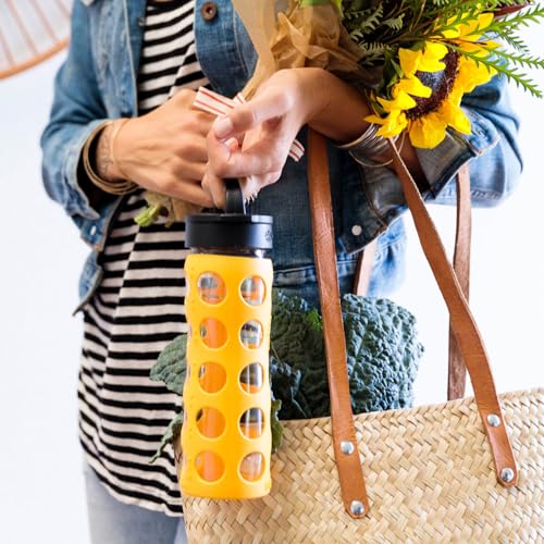 22-Ounce BPA-Free Glass Water Bottle with Classic Cap and Protective Silicone Sleeve, Poppy
