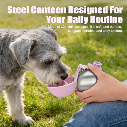 Portable Dog Water Bottle 10oz Stainless Steel Travel Dog Water Dispenser with Bowl No