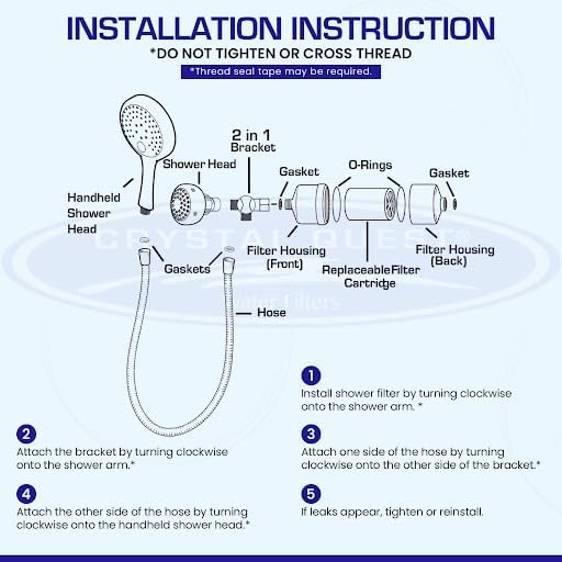 Crystal Quest Luxury Shower Power Handheld & Shower Head Combo Filtration System-White - BPA Free | 1.25-2.5 GPM | Reversible Cartridge | Great for Dechlorination